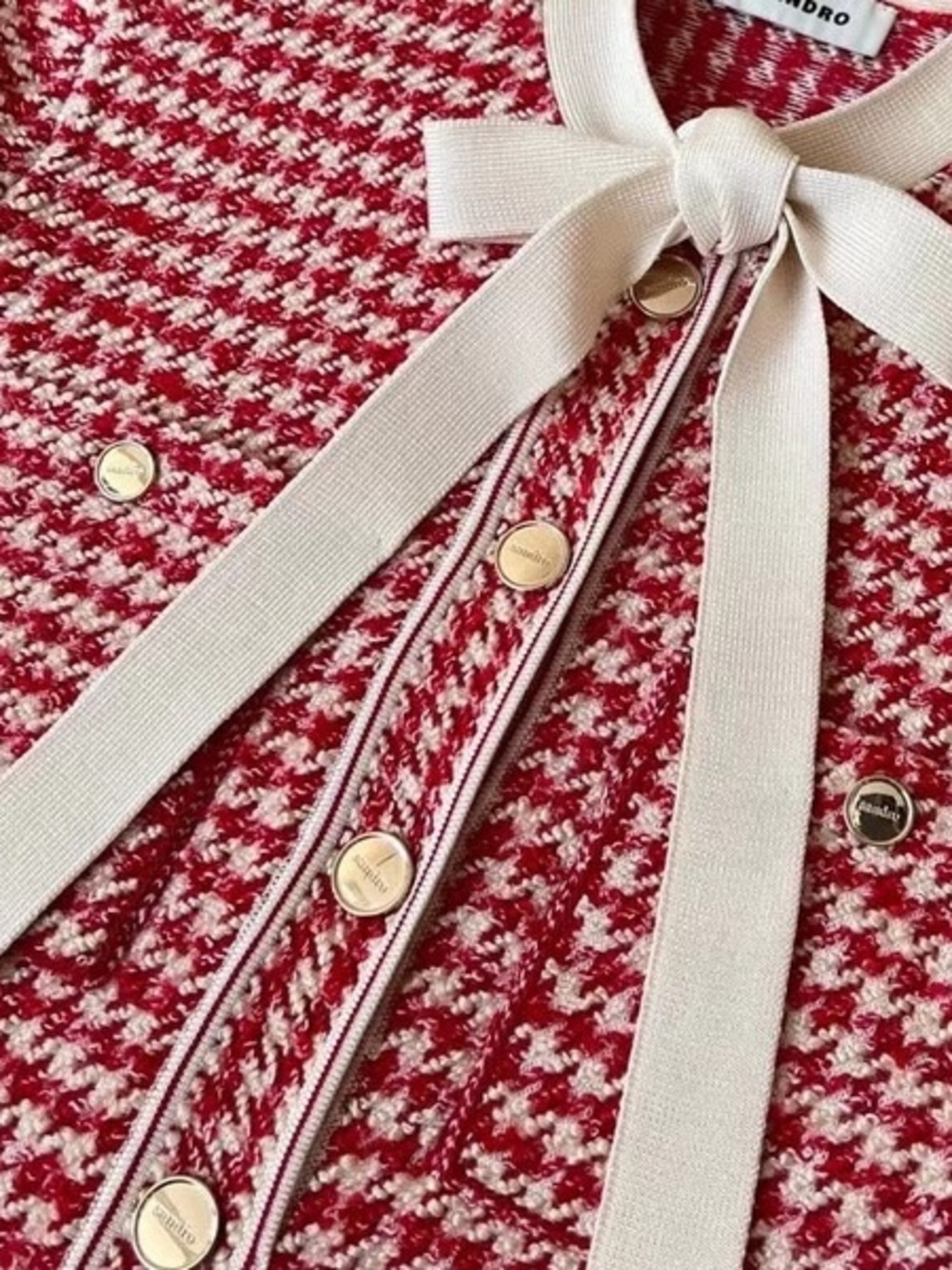 Sandro Red and White Houndstooth Knit Blazer Dress - Picture 8 of 9